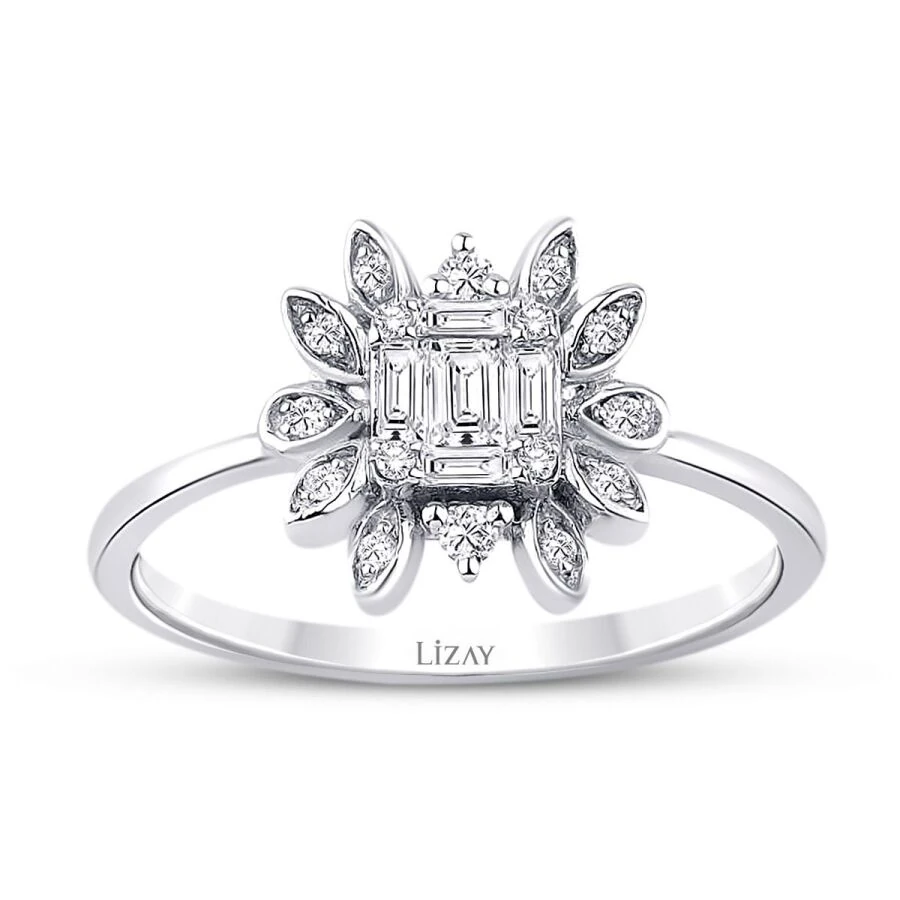 0.22 Carat Diamond Baguette Flower Ring
