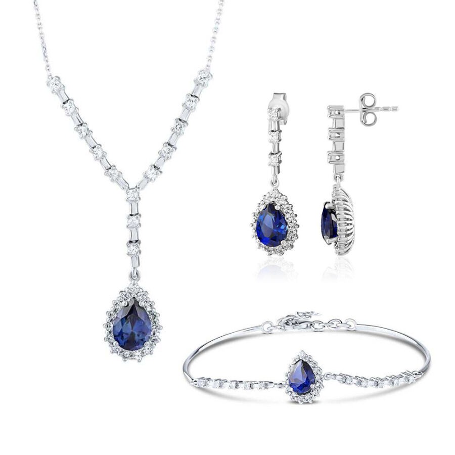 7.31 Karat Pırlanta Damla Safir Set