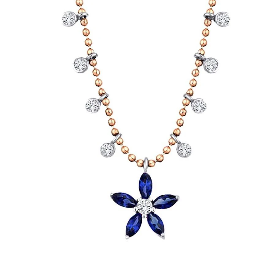 0.83 Carat Diamond Sapphire Flower Necklace