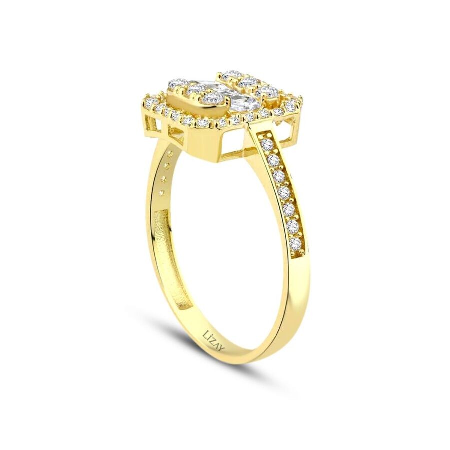 Gold Baguette Stone Band Ring