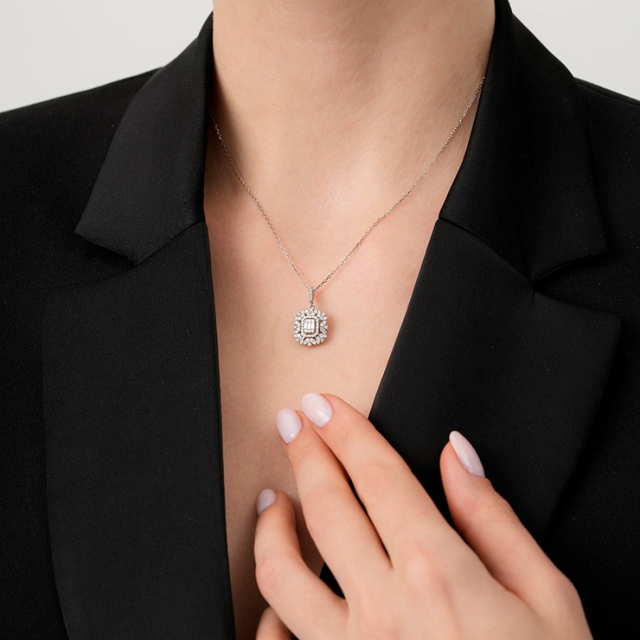 0.46 Carat Diamond Baguette Necklace