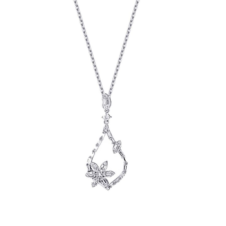 0.63 Carat Diamond Flower Baguette Necklace