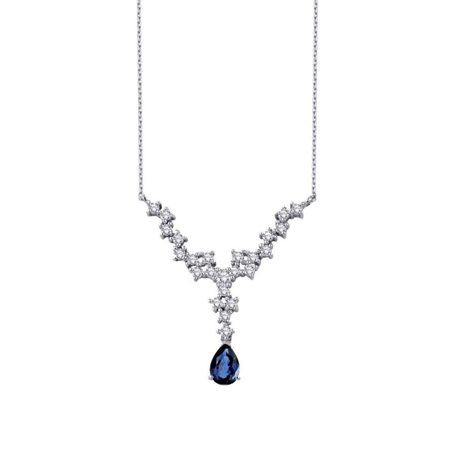 0.86 Carat Diamond Pear Sapphire Necklace