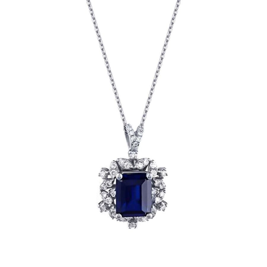 3,29 Karat Diamant Saphir Halskette