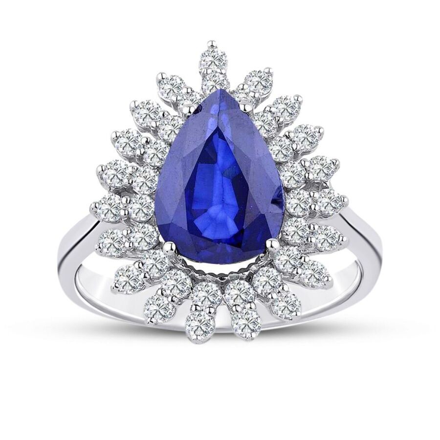 4.41 Carat Diamond Pear Sapphire Ring