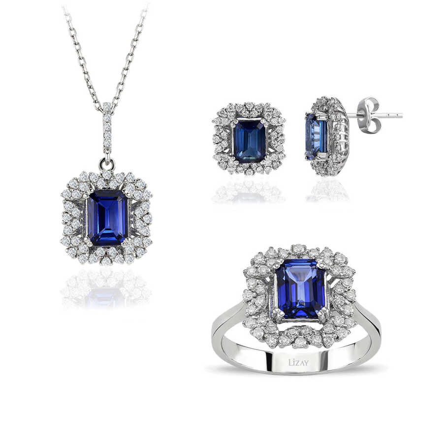 6.49 Karat Pırlanta Baget Safir Set