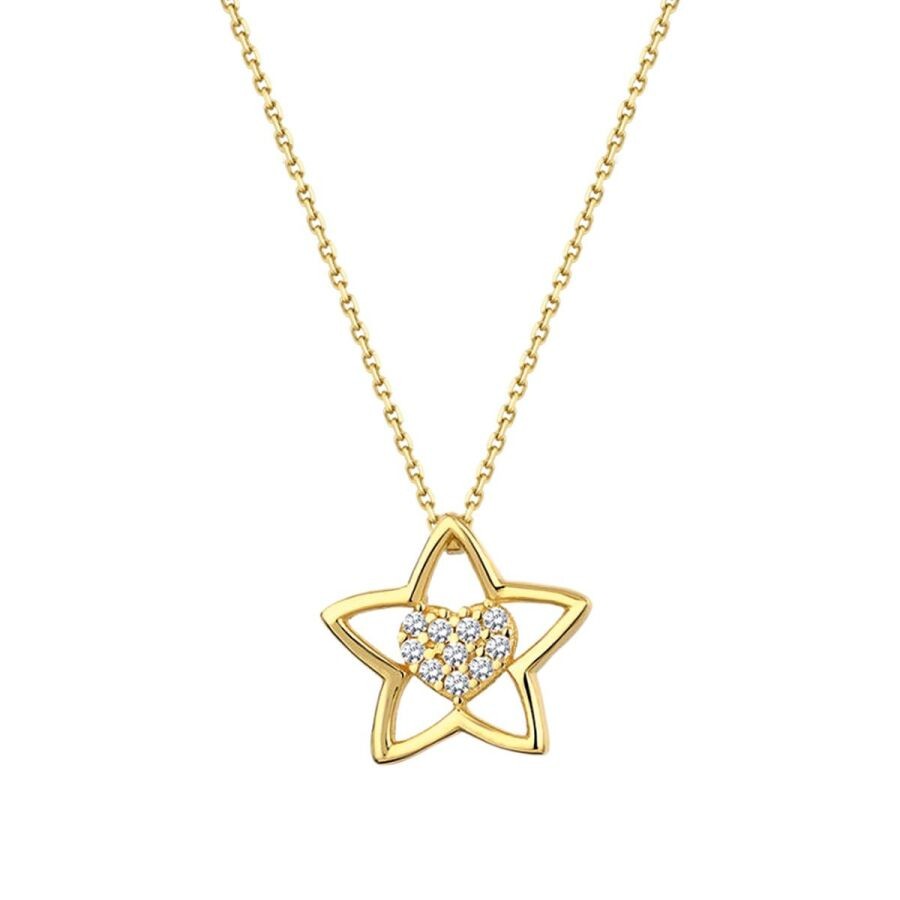 Gold Star Heart Necklace