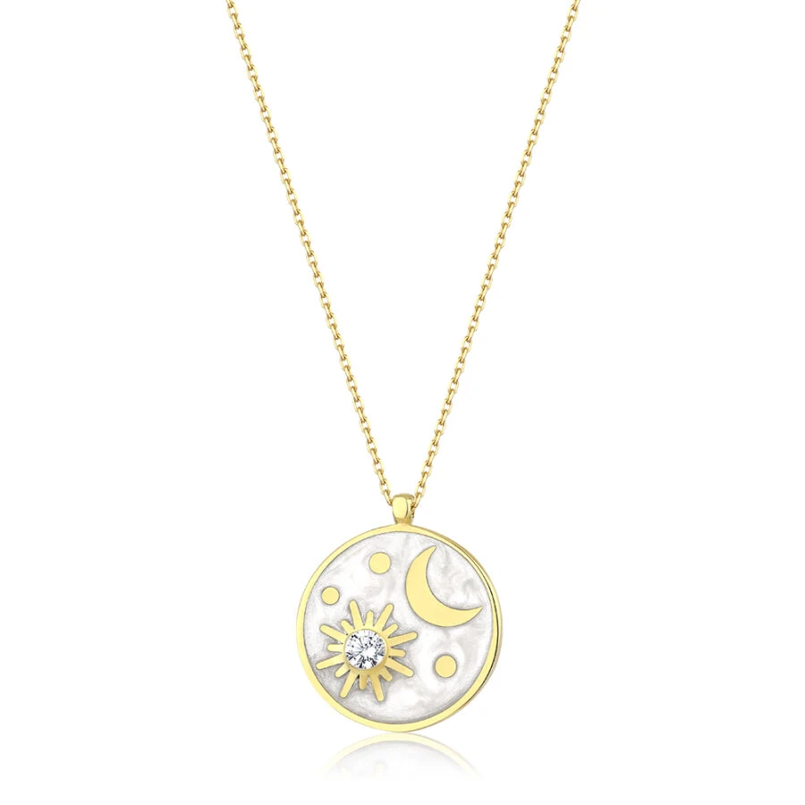 Gold Sun & Moon Trend Necklace
