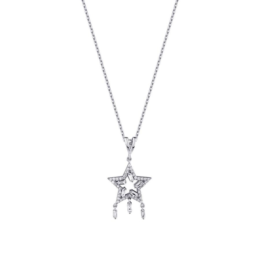 0.38 Carat Diamond Baguette Star Necklace