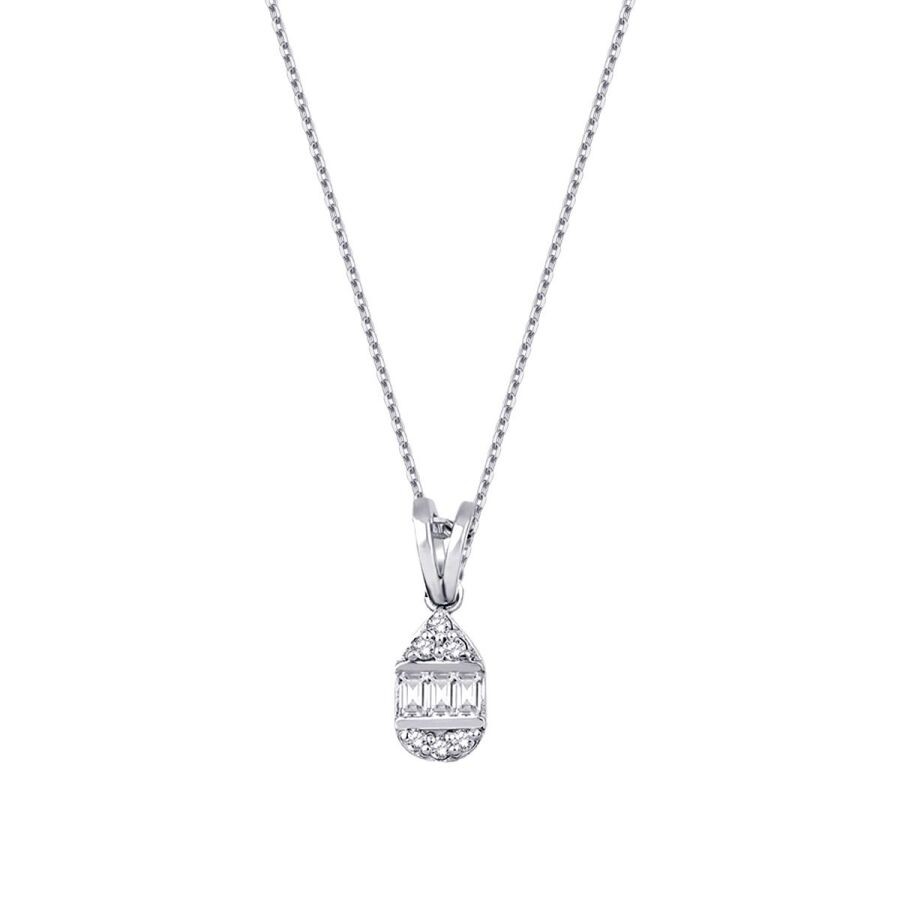 0.07 Carat Diamond Pear Baguette Necklace