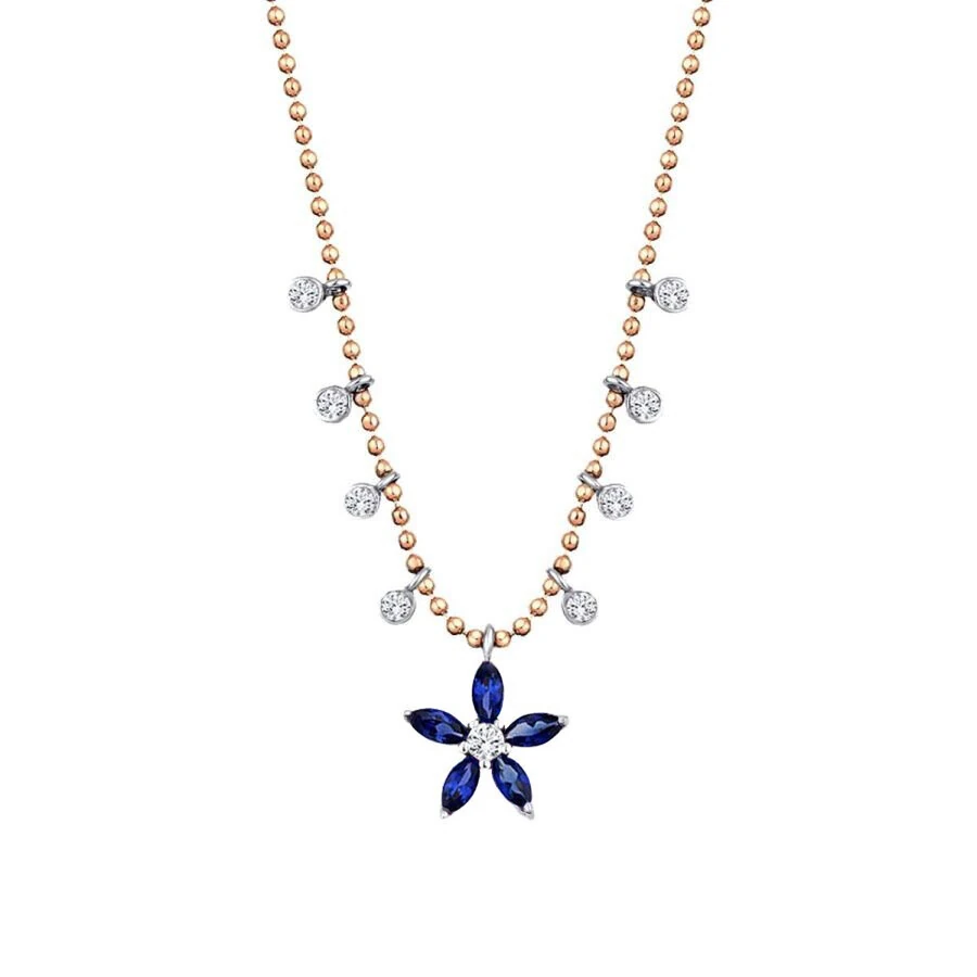 0.83 Carat Diamond Sapphire Flower Necklace