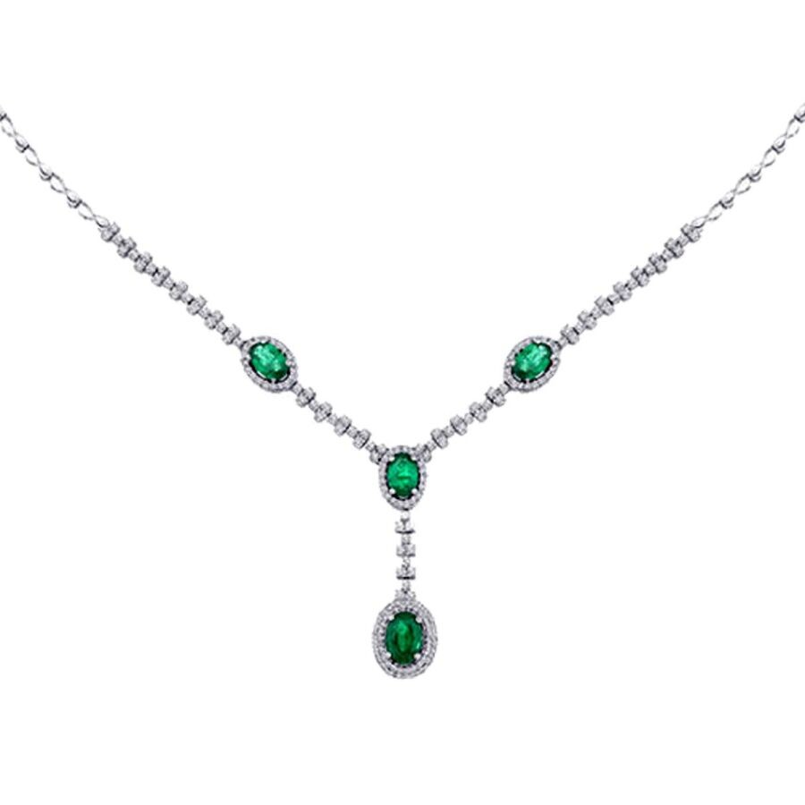 3.07 Carat Diamond Emerald Necklace