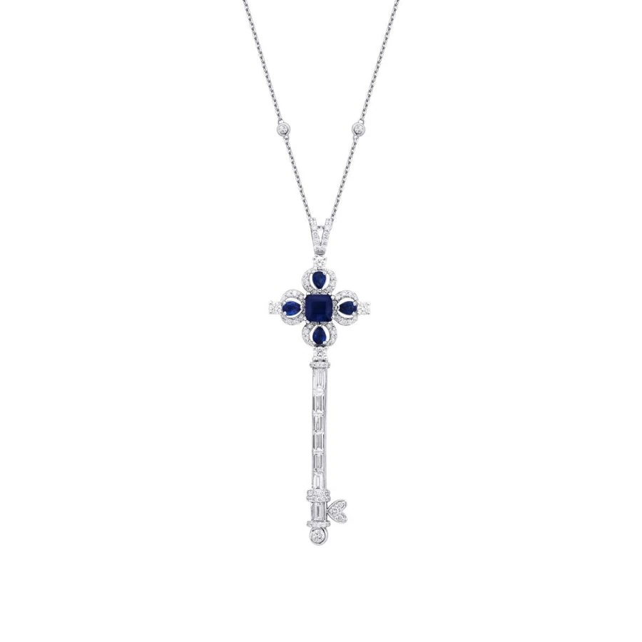 2.53 Carat Diamond Sapphire Anahtar Necklace