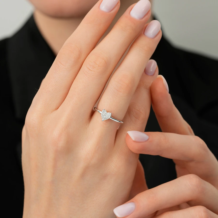 0.09 Carat Diamond White Gold Heart Ring