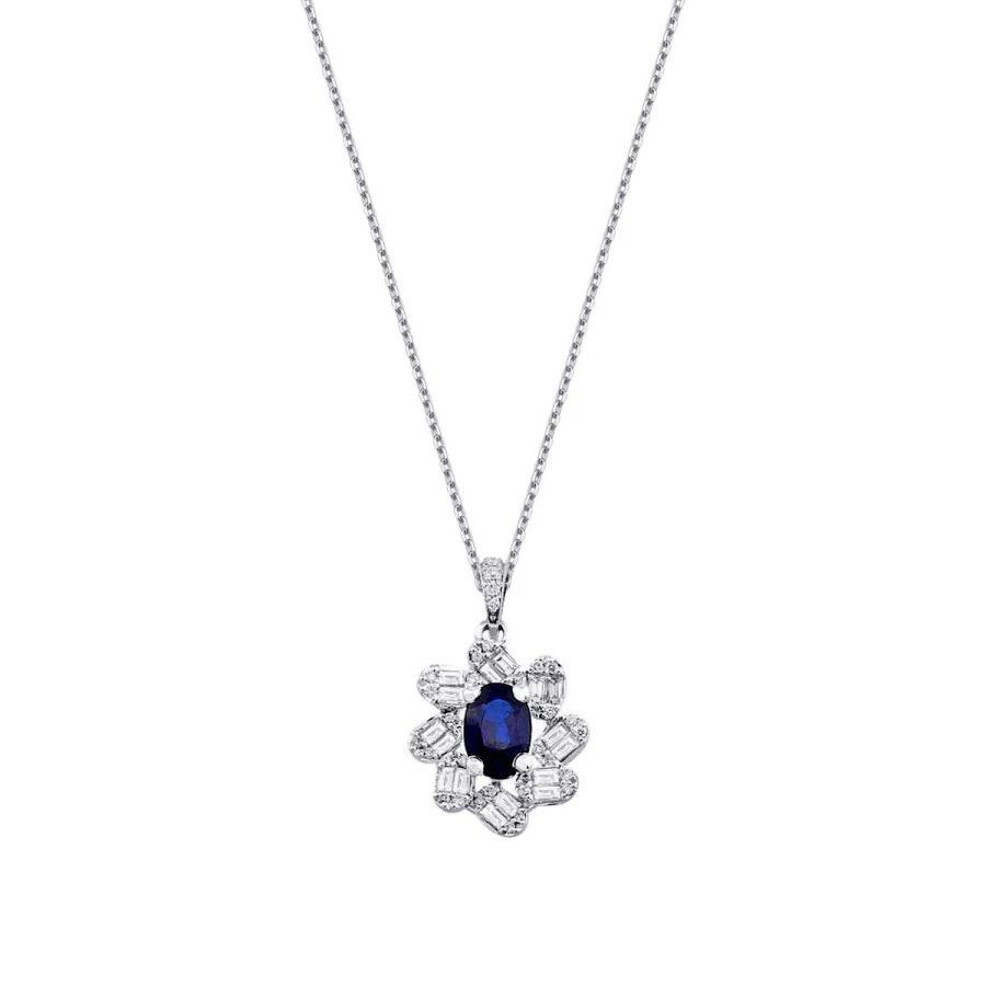 1.47 Carat Diamond Baguette Sapphire Necklace