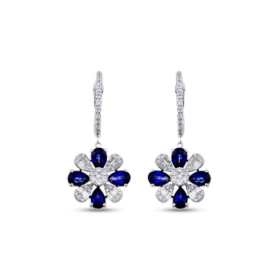 3.23 Carat Diamond Baguette Sapphire Earrings