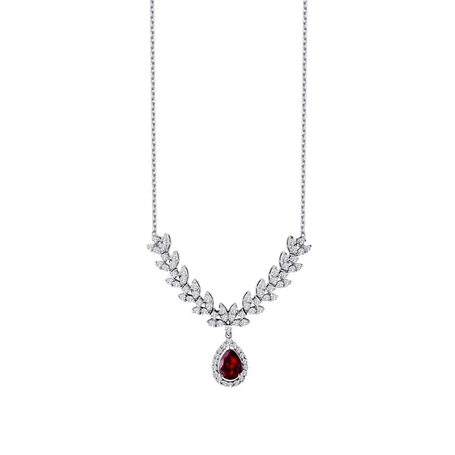 1.99 Carat Diamond Pear Ruby Necklace