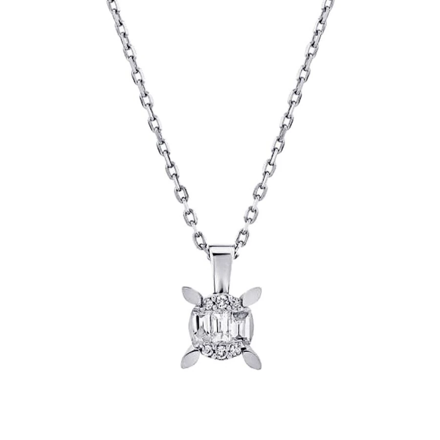 0.08 Carat Diamond Baguette Solitaire Necklace