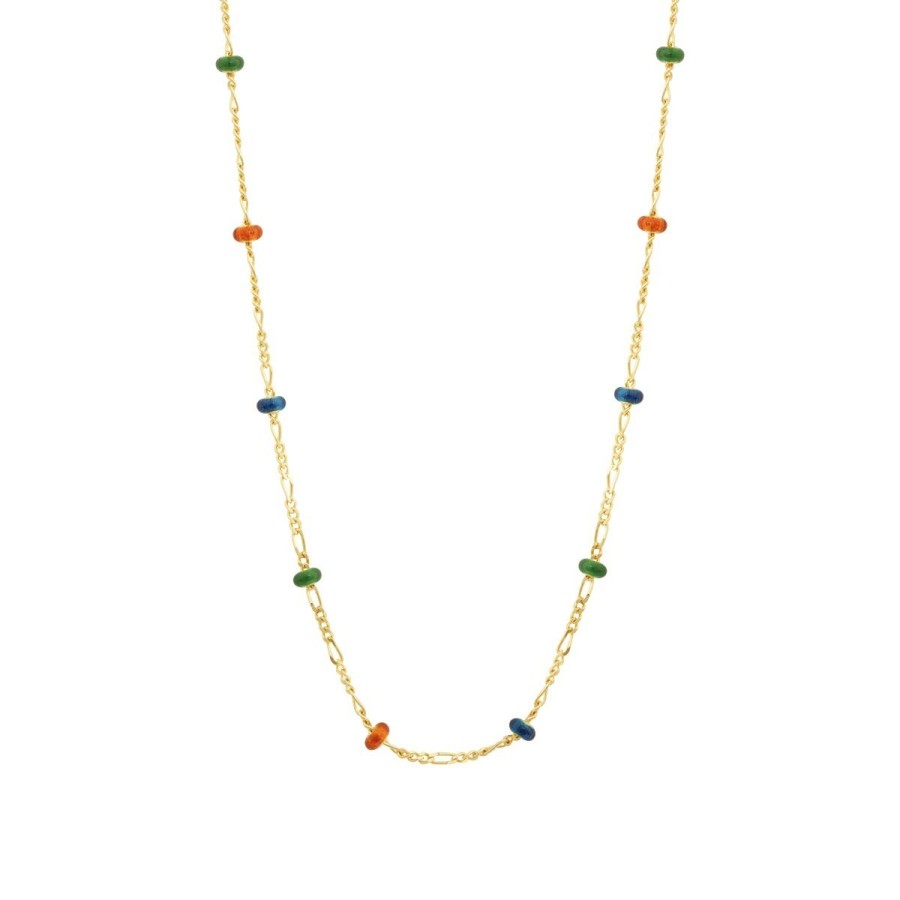Gold Colored Stone Chain Necklace