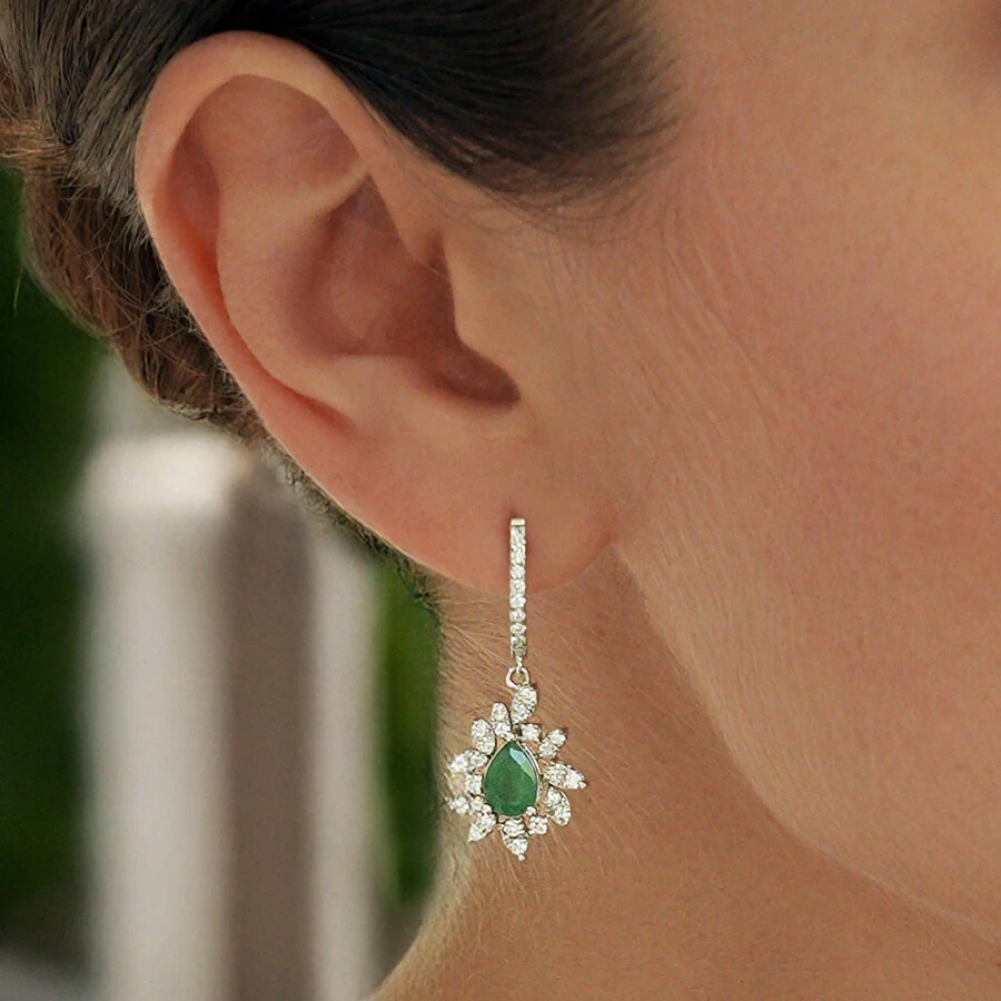 2.06 Carat Diamond Emerald Earrings