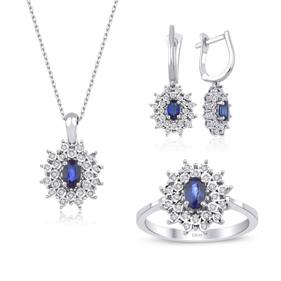 1.84 Carat Diamond Sapphire Set