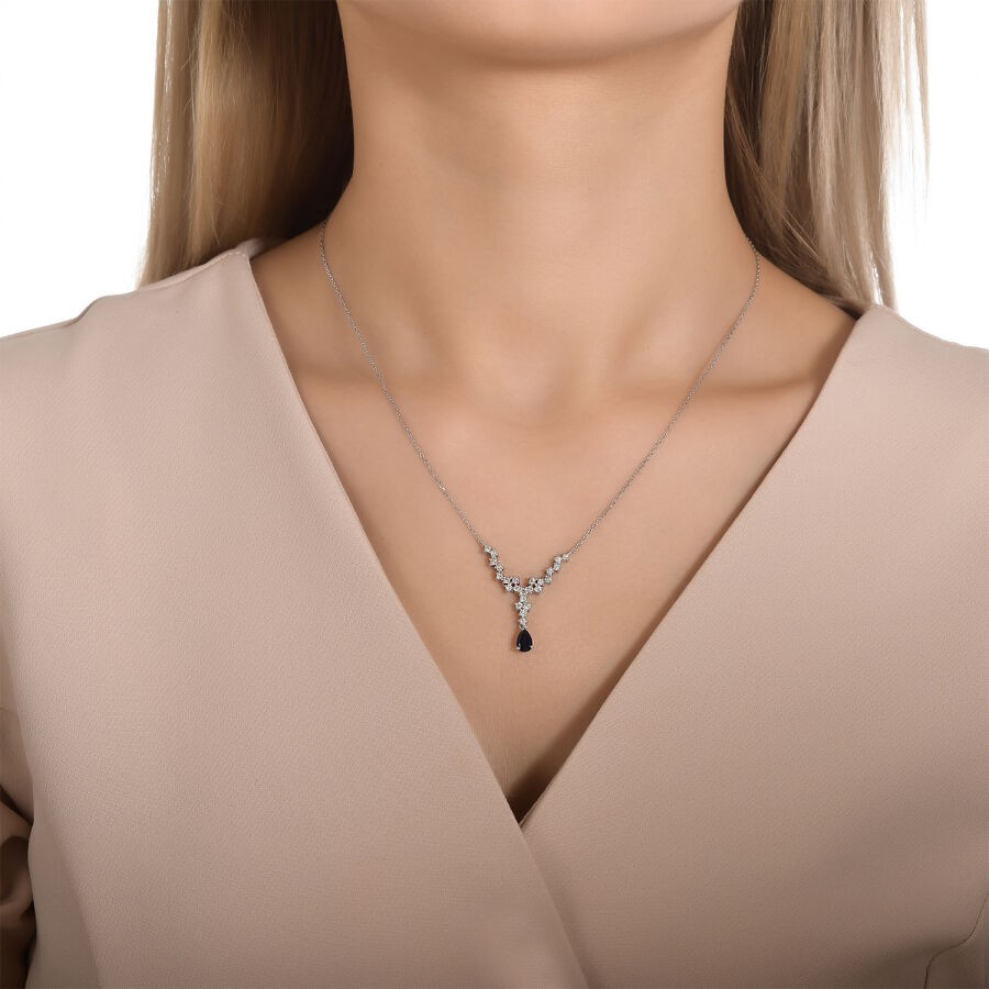 0.86 Carat Diamond Pear Sapphire Necklace