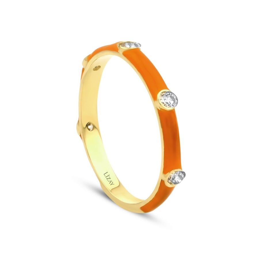 Gold Orange Enamel Ring