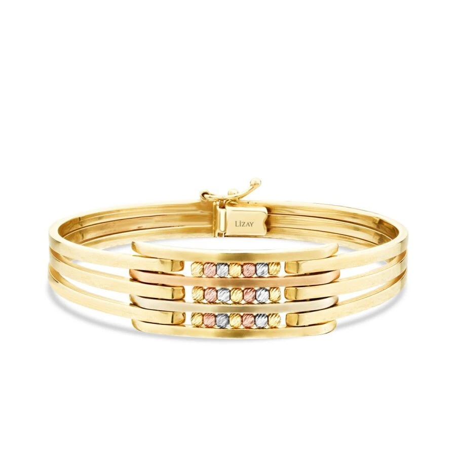 Gold Ribbed Ball Bangle