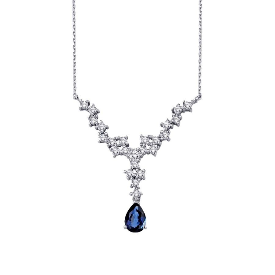 0.86 Carat Diamond Pear Sapphire Necklace