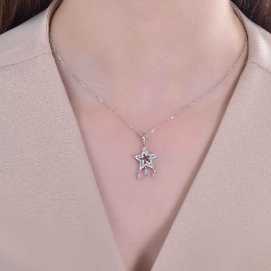0.38 Carat Diamond Baguette Star Necklace