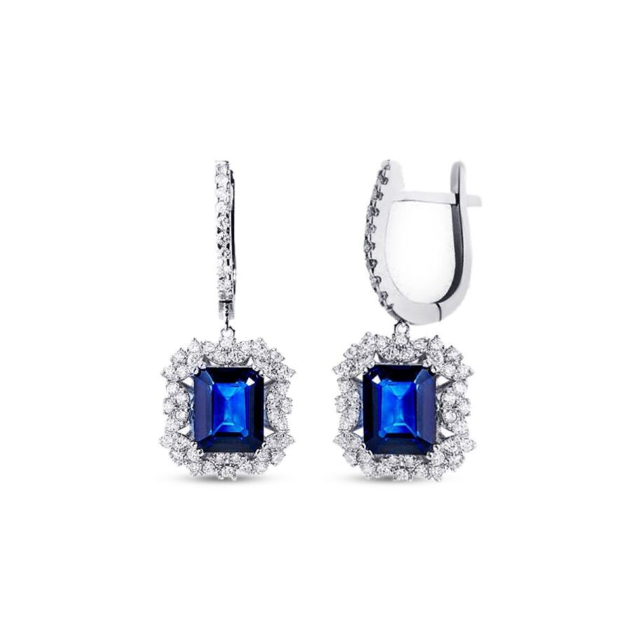 3.18 Carat Diamond Baguette Sapphire Earrings