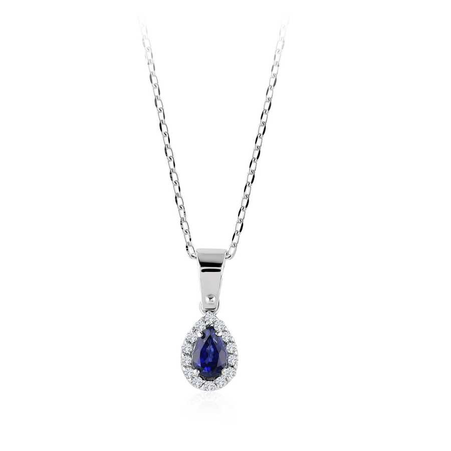 0.34 Carat Diamond Pear Sapphire Necklace