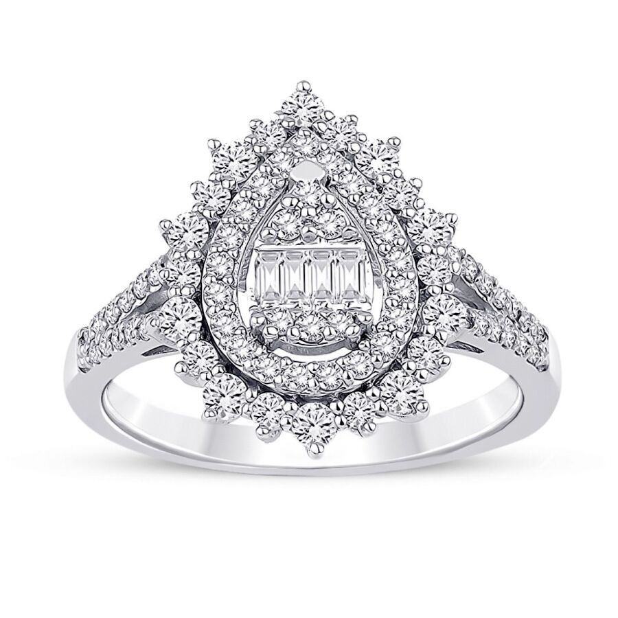 0.67 Carat Diamond Pear Baguette Ring