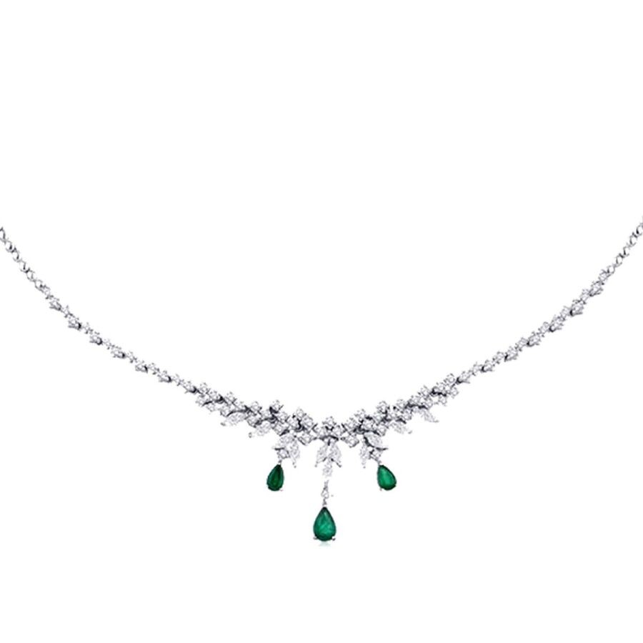 3.12 Carat Diamond Emerald Necklace