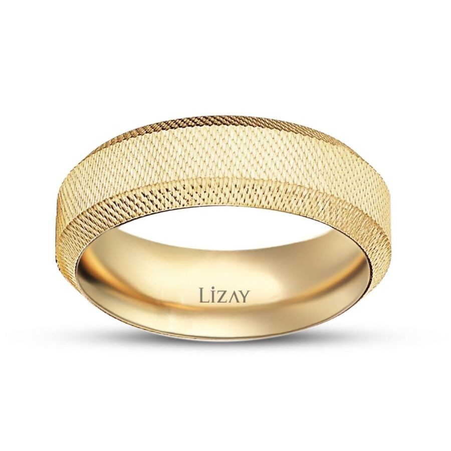 Gold Textured Domed Wedding Band