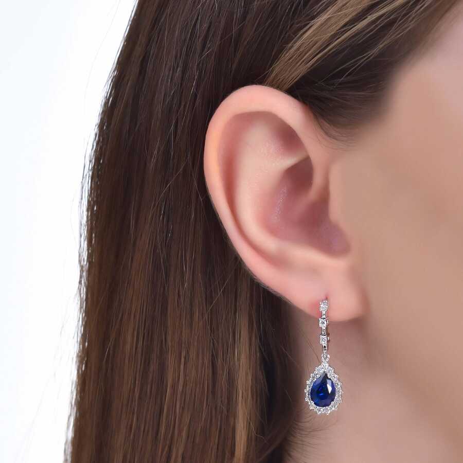 3.44 Carat Diamond Pear Sapphire Earrings