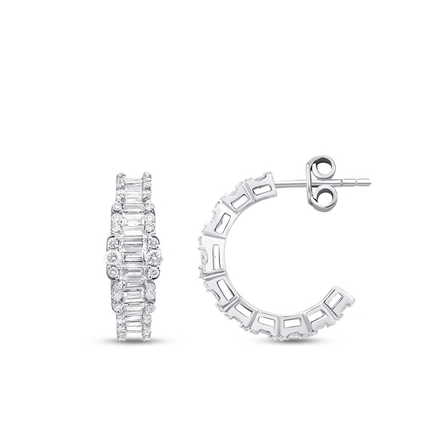 1.82 Carat Diamond Baguette Hoop Earrings