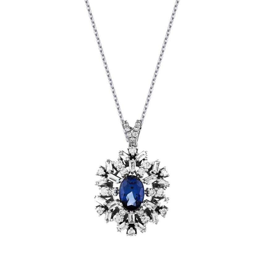 1.75 Carat Diamond Sapphire Necklace