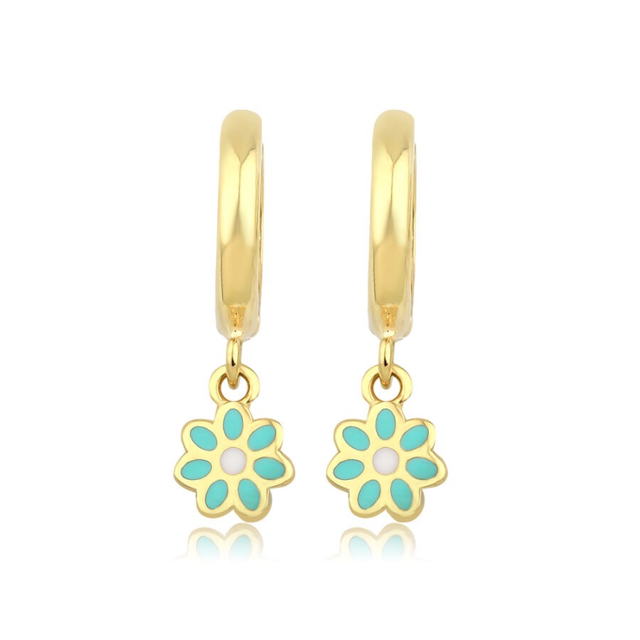 Gold Green Flower Children's Earrings