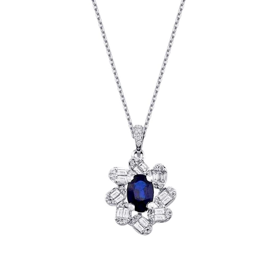 1.47 Carat Diamond Baguette Sapphire Necklace