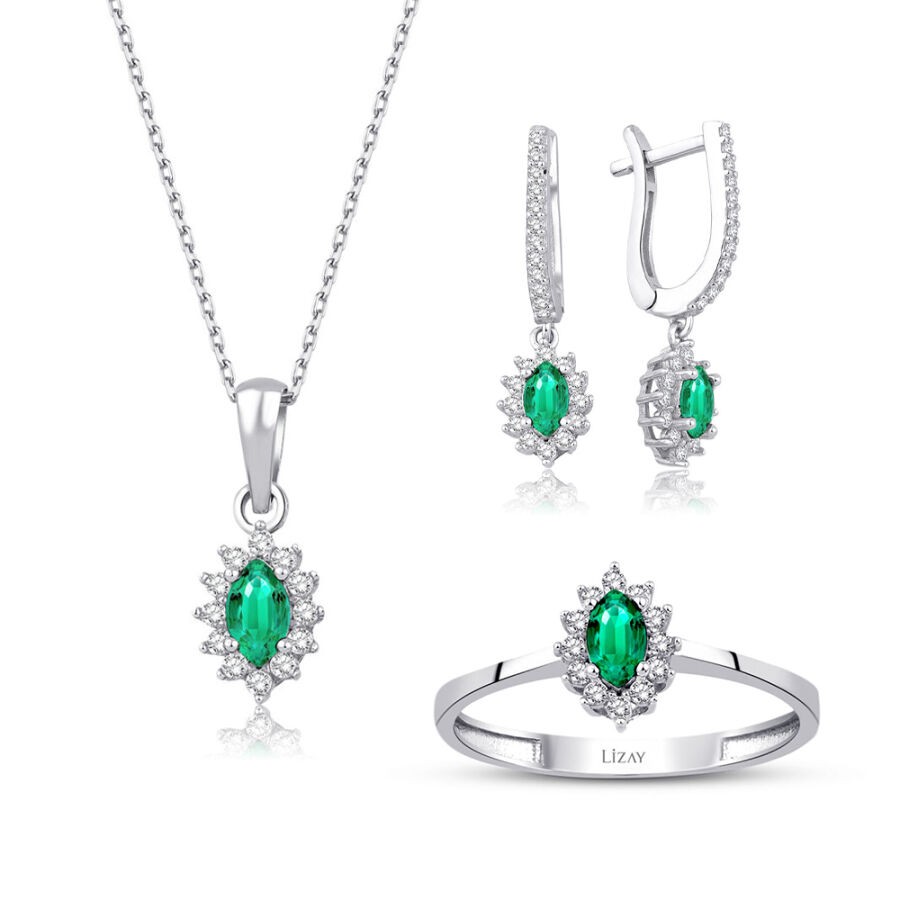 Gold Green Marquise Set