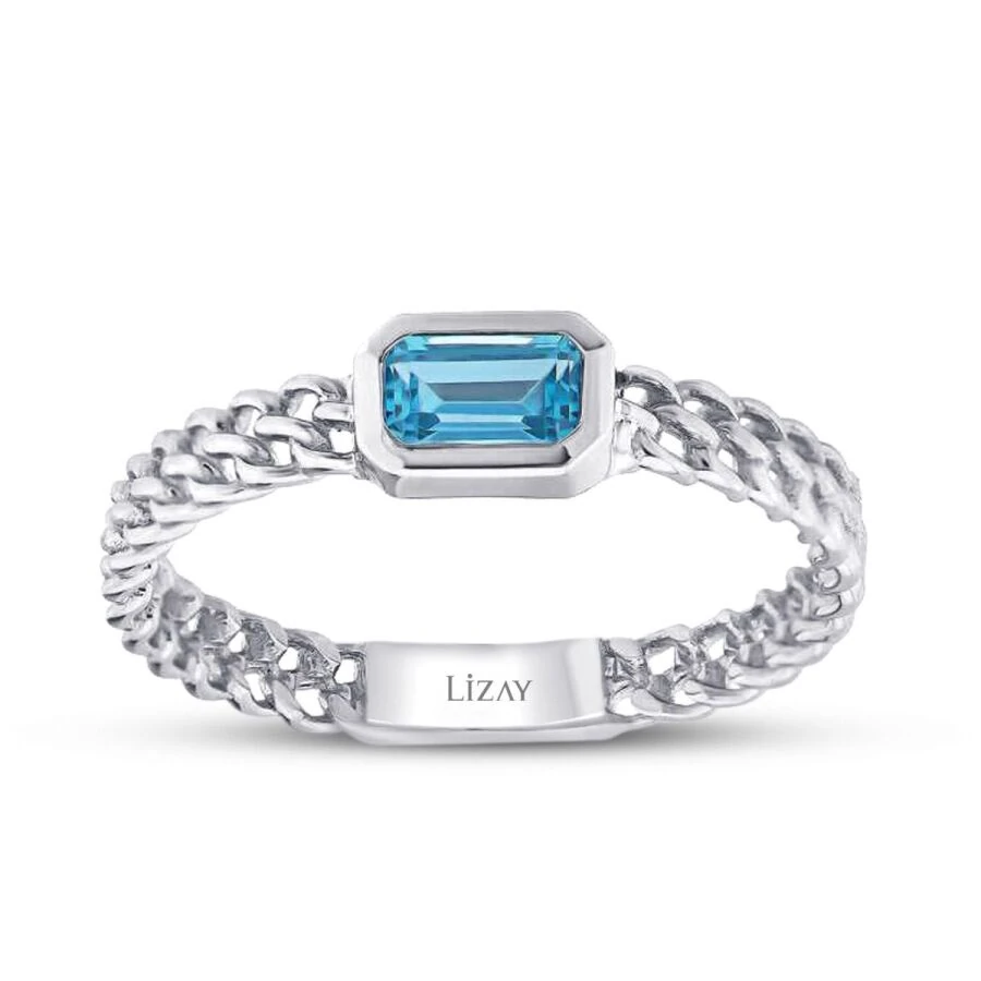 0.37 Carat Blue Topaz Emerald Cut Ring