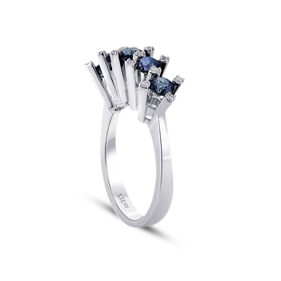 1.49 Carat Diamond Five-Stone Sapphire Ring