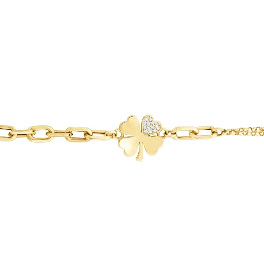 Gold Clover Stone Chain Bracelet