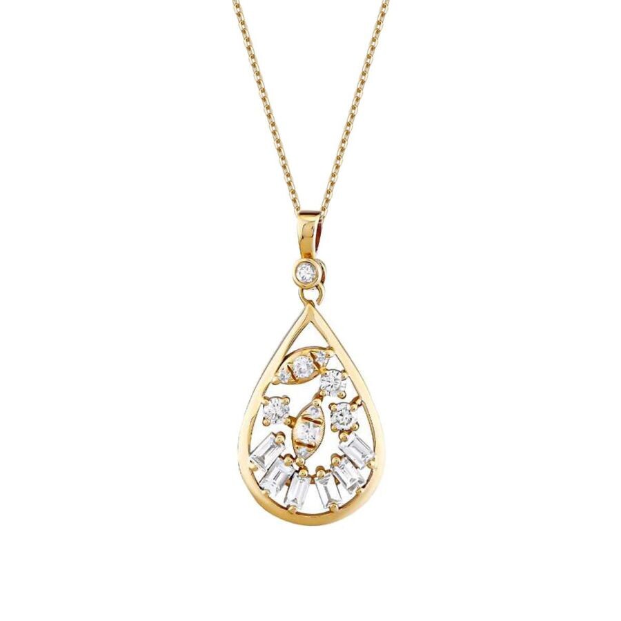 0.37 Carat Diamond Pear Baguette Necklace