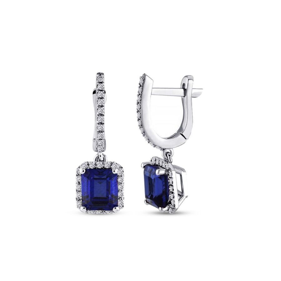 2.18 Carat Diamond Sapphire Baguette Earrings