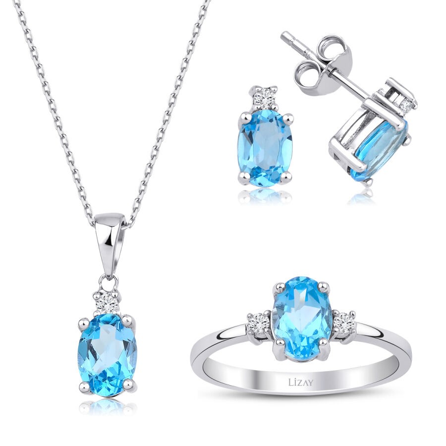 3.94 Carat Diamond Blue Topaz Set