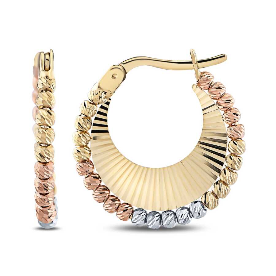 Gold Three-Tone Ball Hoop Earrings