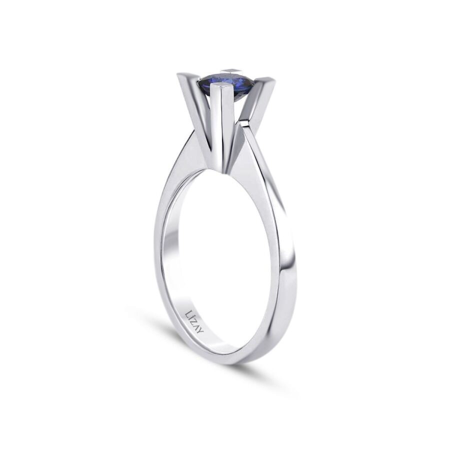 0.58 Carat Diamond Round Solitaire Sapphire Engagement Ring