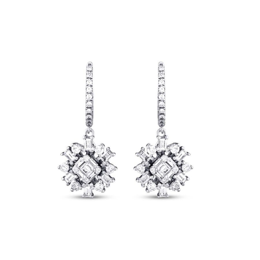 0.84 Carat Diamond Baguette Flower Earrings